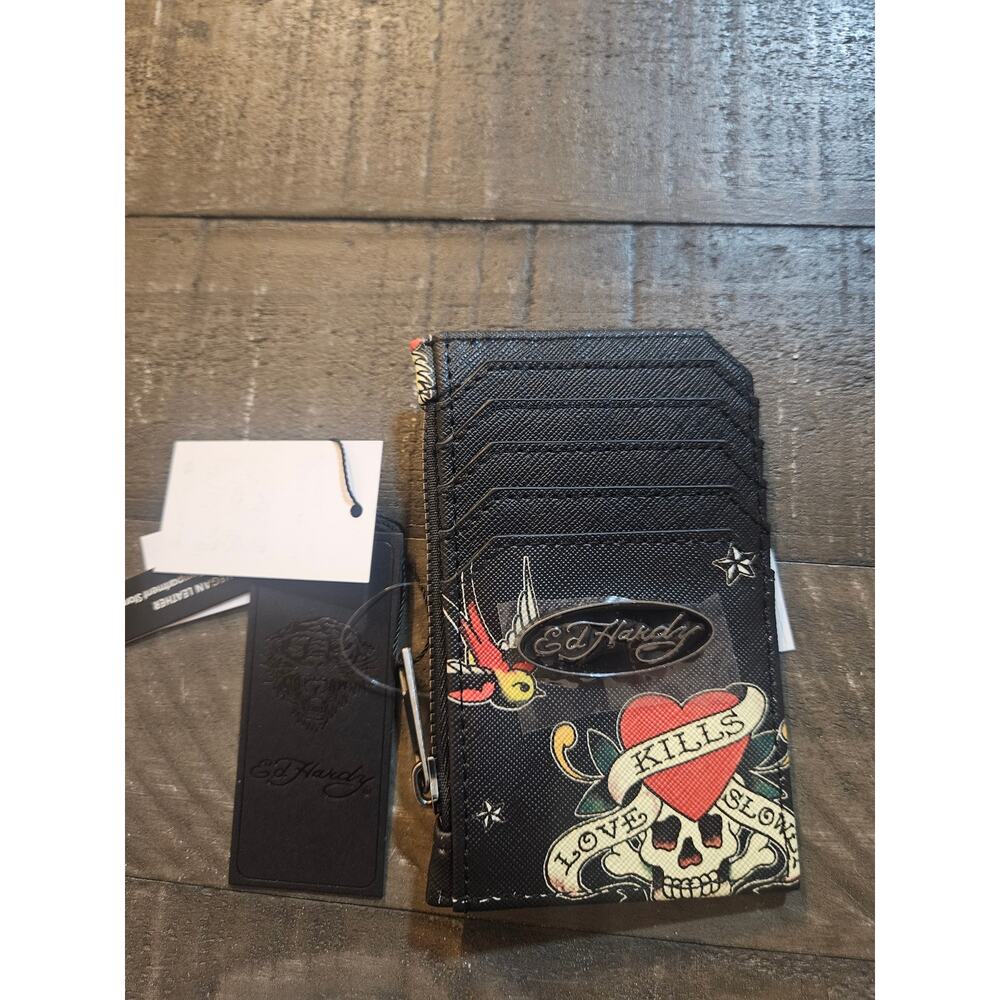 Ed Hardy Unisex Love Kills Wallet Coins Credit Cards Case NWT Rare Skull HTF!